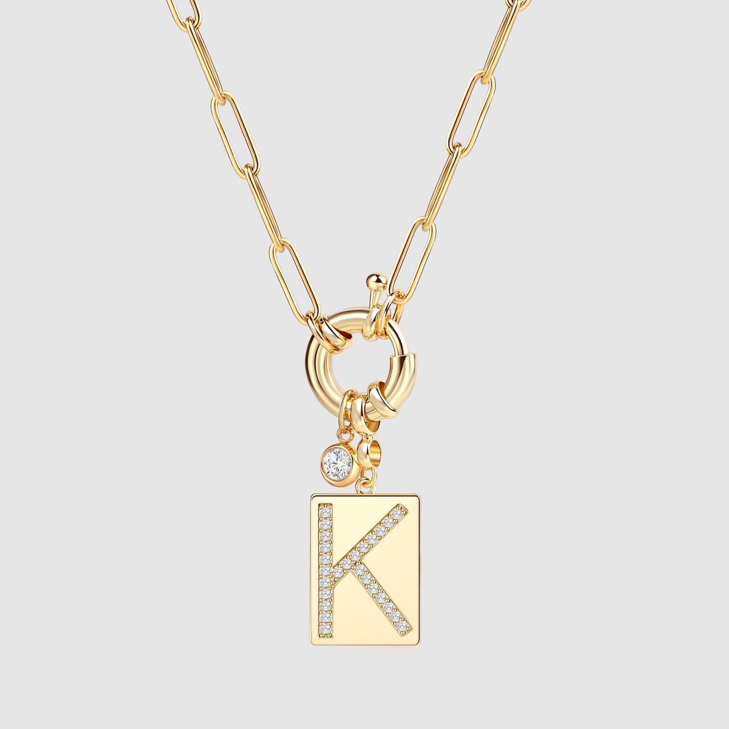 Mint & Lily Pave Initial Pendant Necklace with Paperclip Chain