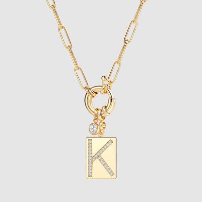 Mint & Lily Pave Initial Pendant Necklace with Paperclip Chain