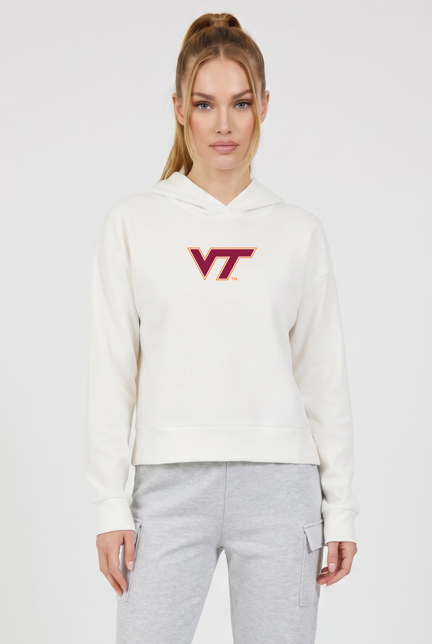 Relaxed Fit Waffle Hoodie Virginia Tech