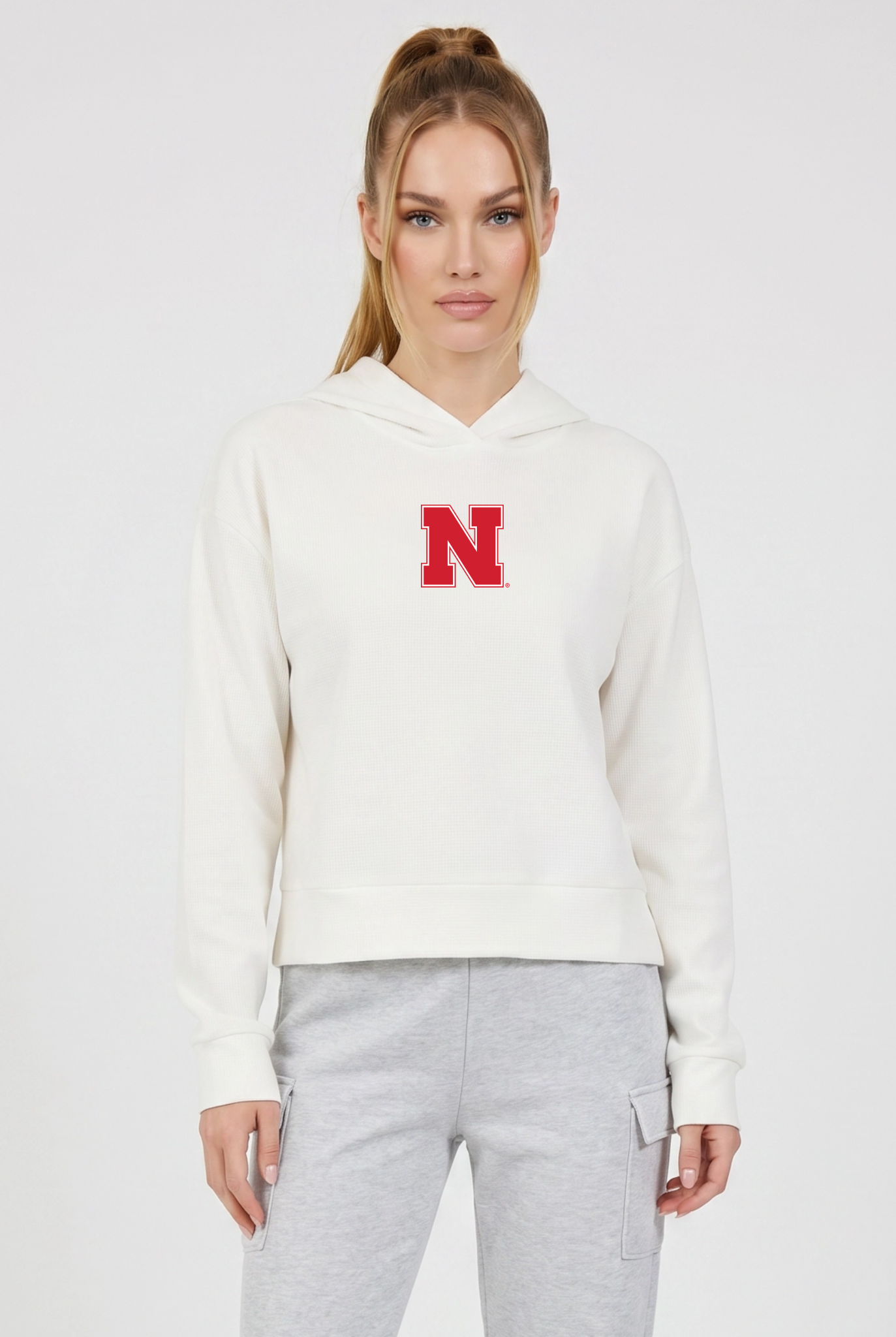 Relaxed Fit Waffle Hoodie Nebraska