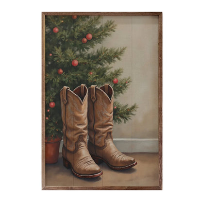 Kendrick Home Cowboy Boots By Christmas Tree