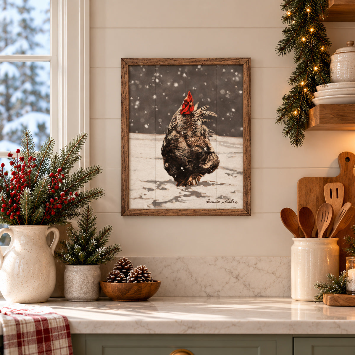 Kendrick Home Winter Rooster By Bonnie Mohr