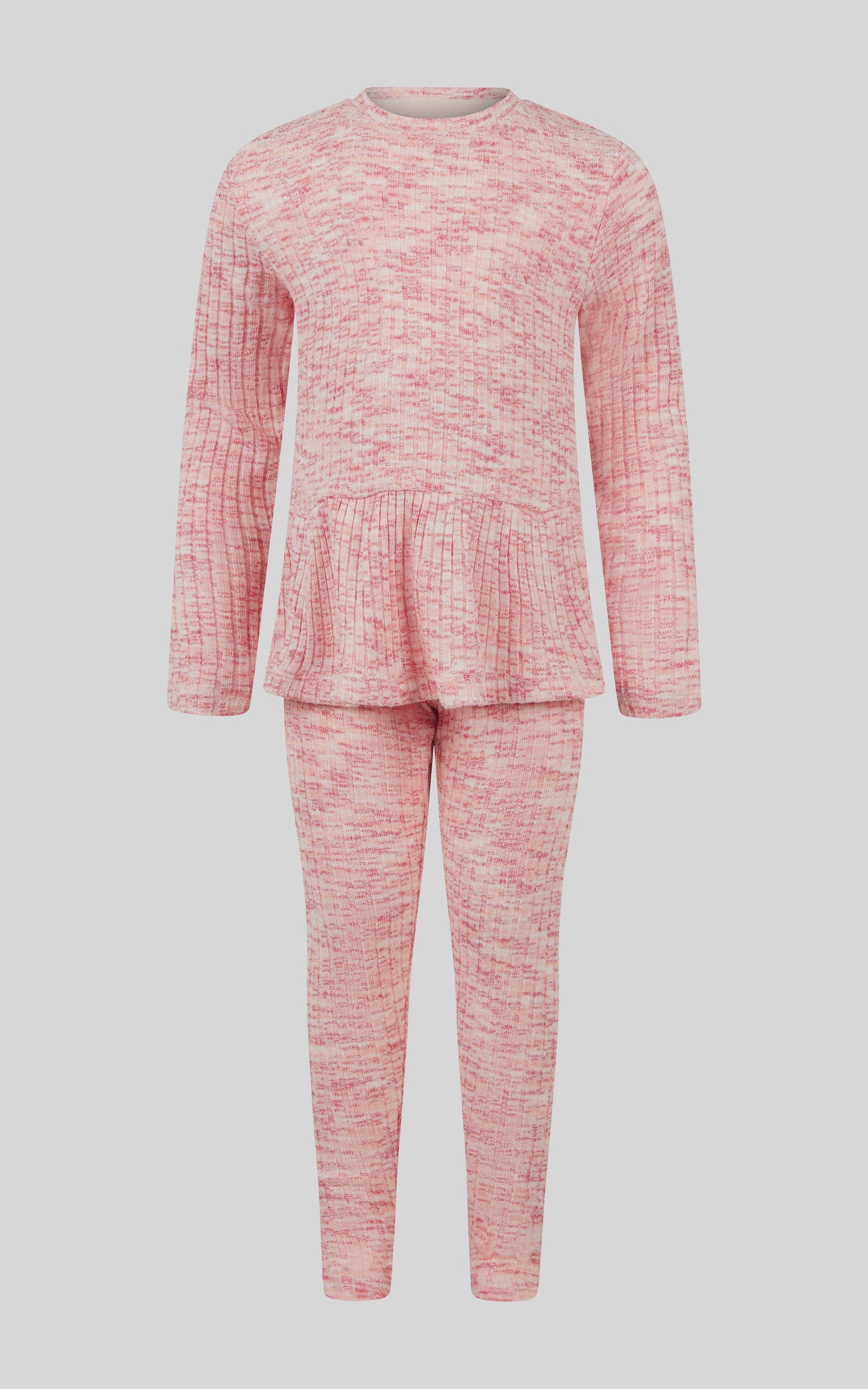 4-6X 2 PC Ribbed Space Dye Peplum Pullover + Legging Set