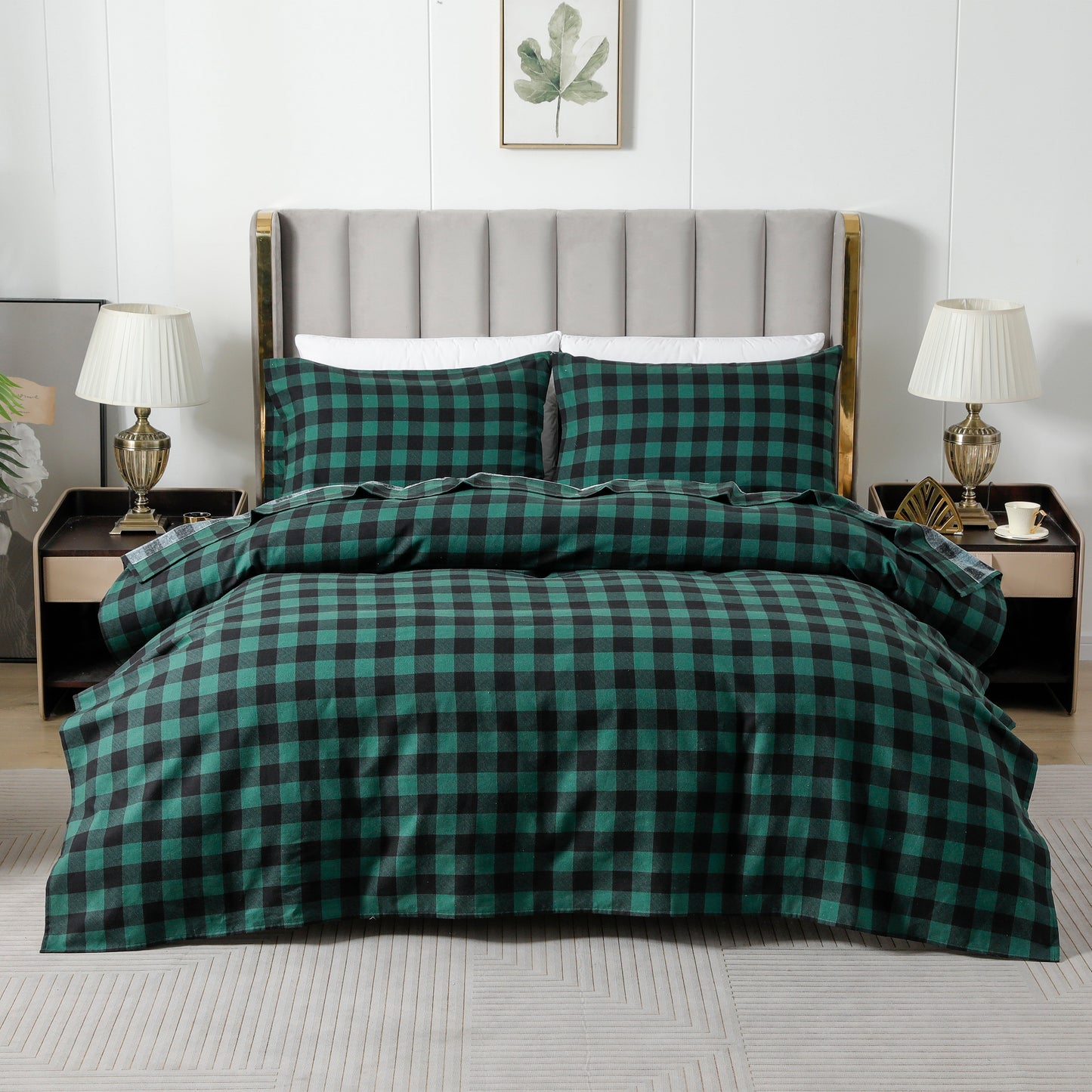 Mocassi Buffalo Checkered Pattern - 100% Turkish Cotton Flannel, 4-Piece Flannel Sheet Set