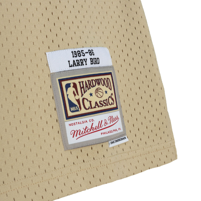 Men's Mitchell & Ness Khaki Black Swingman Jersey Celtics 1985 Larry Bird