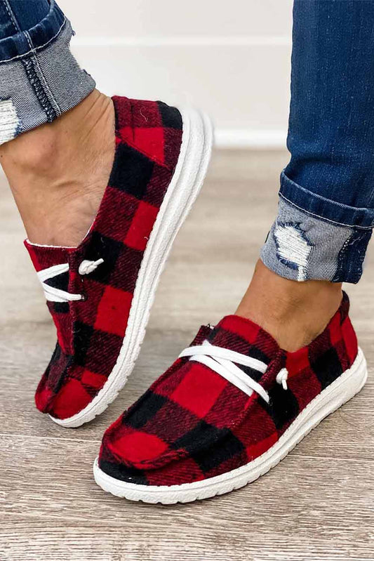 Threaded Pear Kara Vintage Plaid Lace Up Flat Shoes