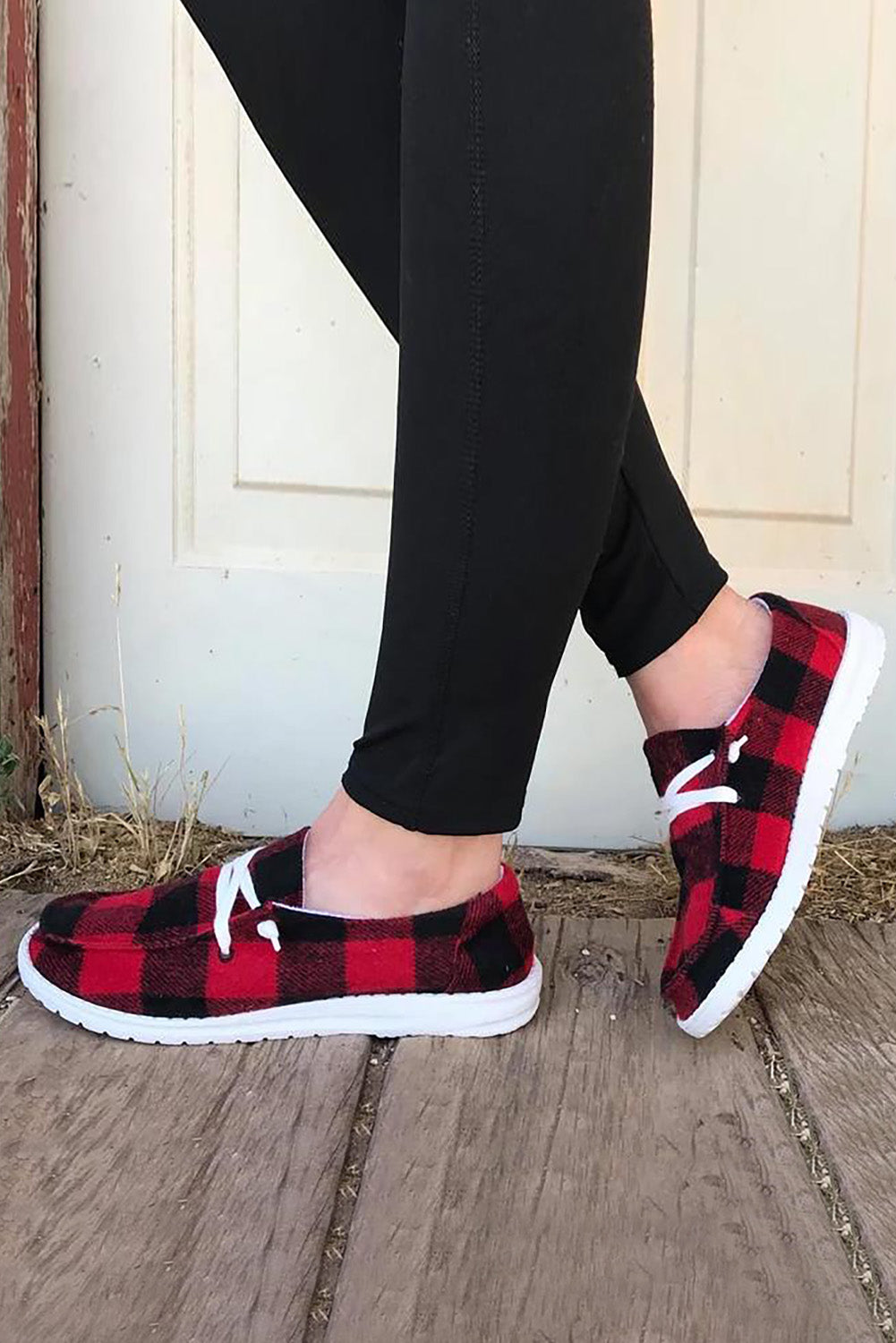 Threaded Pear Kara Vintage Plaid Lace Up Flat Shoes