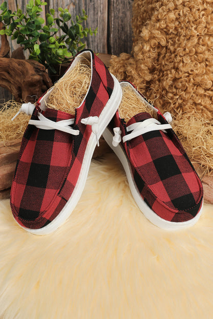 Threaded Pear Kara Vintage Plaid Lace Up Flat Shoes