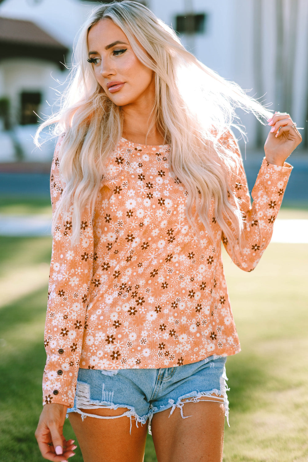 Threaded Pear Whitney Floral Knit Long Sleeve Top