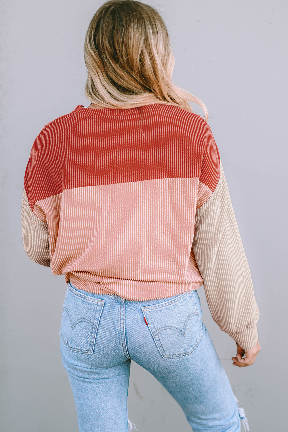 Threaded Pear Rachel Block Long Sleeve Ribbed Loose Top