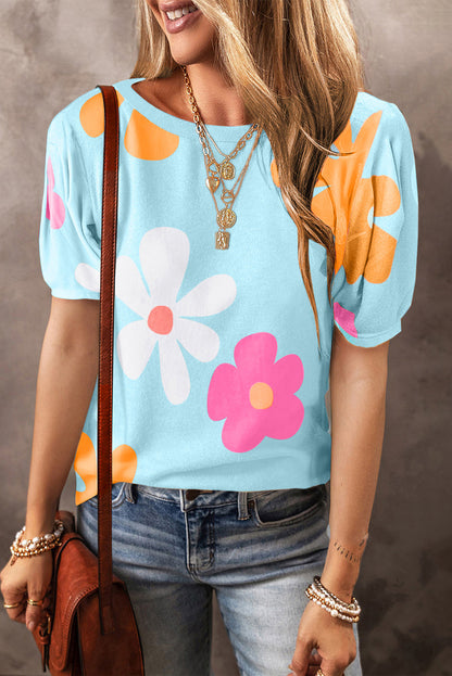 Threaded Pear Macy Flower Print Bubble Sleeve Tee