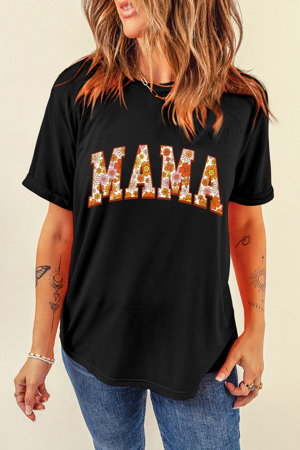 Threaded Pear Sunny Flower MAMA Letter Graphic Tee