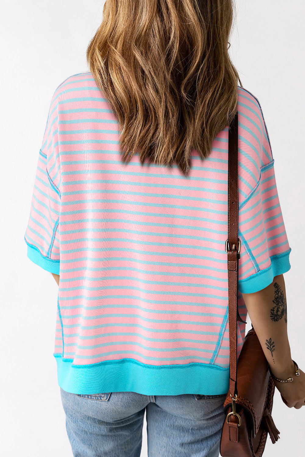 Threaded Pear Adley Stripe Oversized Exposed Seam High Low Top