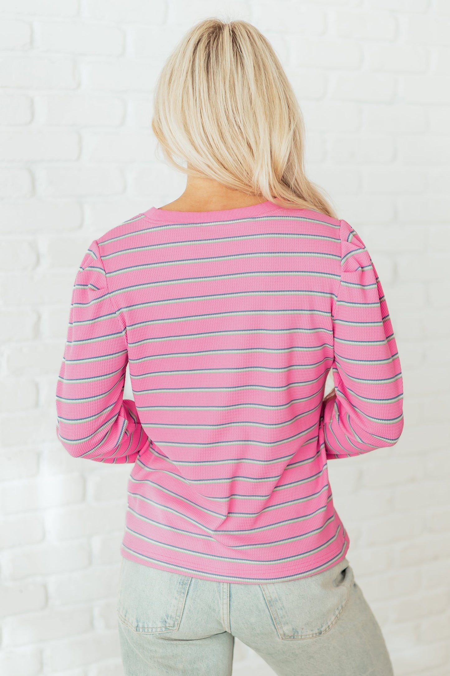 Threaded Pear Giana Stripe Textured Knit Long Sleeve Top