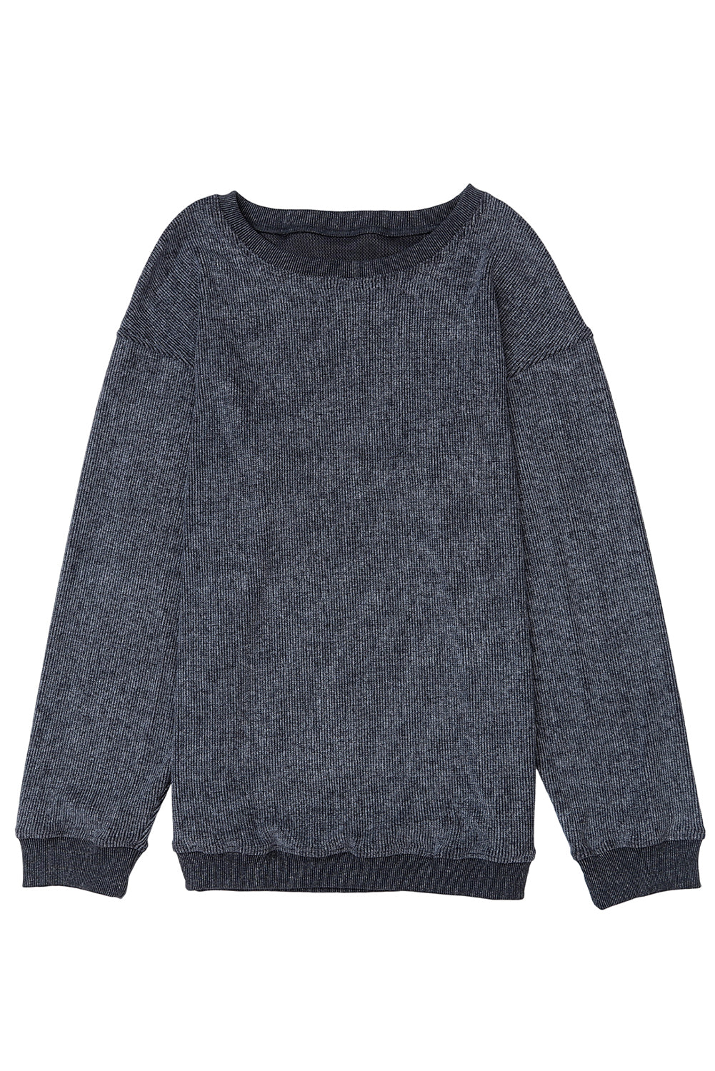 Faith Solid Ribbed Knit Round Neck Pullover Sweatshirt - Threaded Pear