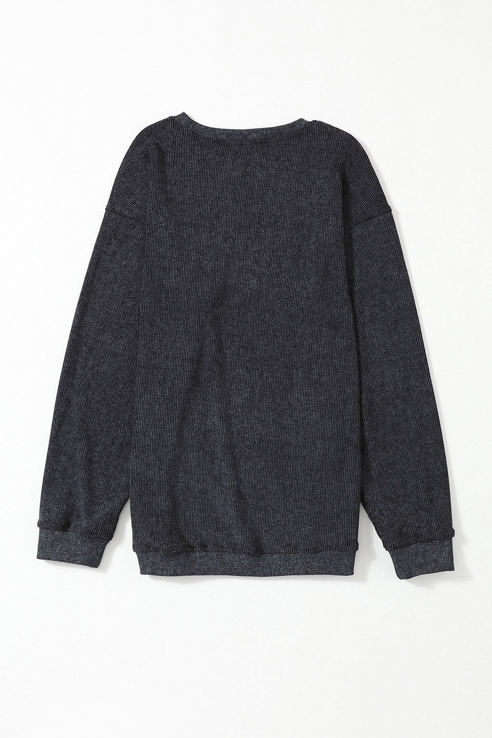 Faith Solid Ribbed Knit Round Neck Pullover Sweatshirt - Threaded Pear