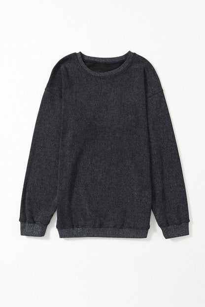 Threaded Pear Faith Solid Ribbed Knit Round Neck Pullover Sweatshirt