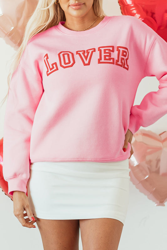 Threaded Pear Raya LOVER Puff Print Drop Shoulder Pullover Sweatshirt