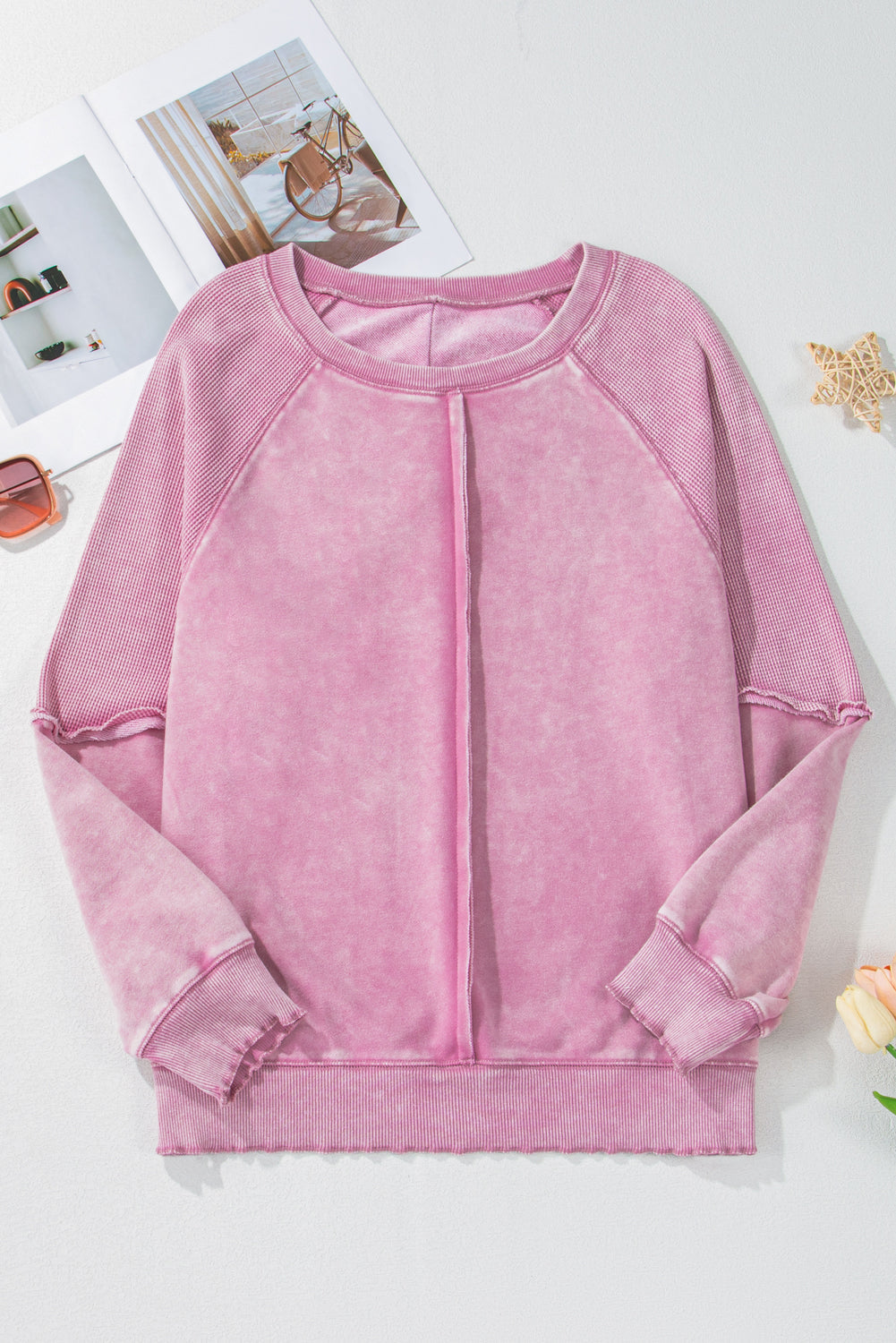 Threaded Pear Jolie Waffle Exposed Seam Raglan Sweatshirt