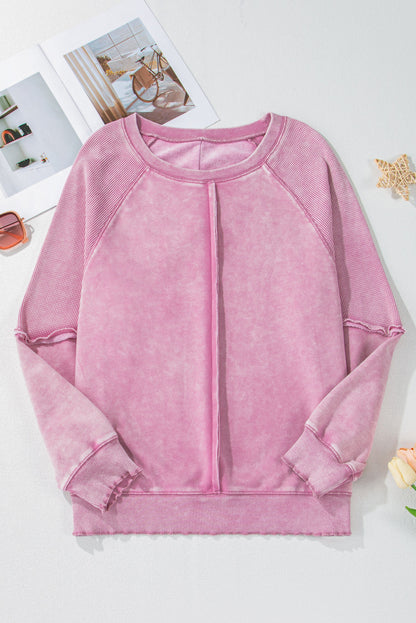 Threaded Pear Jolie Waffle Exposed Seam Raglan Sweatshirt