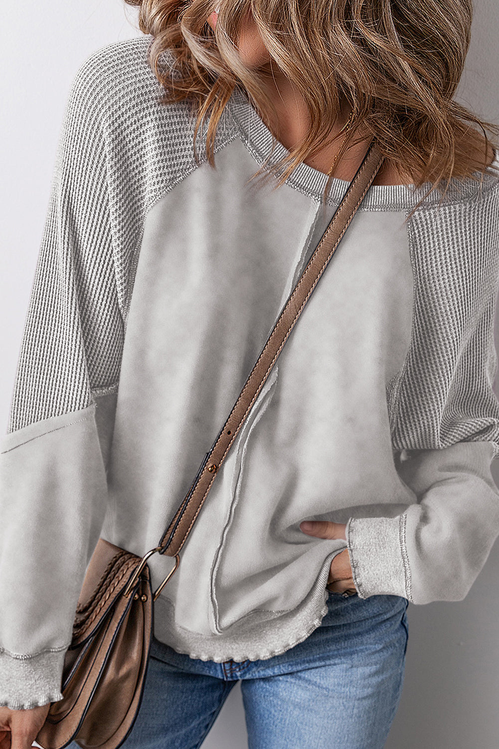 Threaded Pear Jolie Waffle Exposed Seam Raglan Sweatshirt