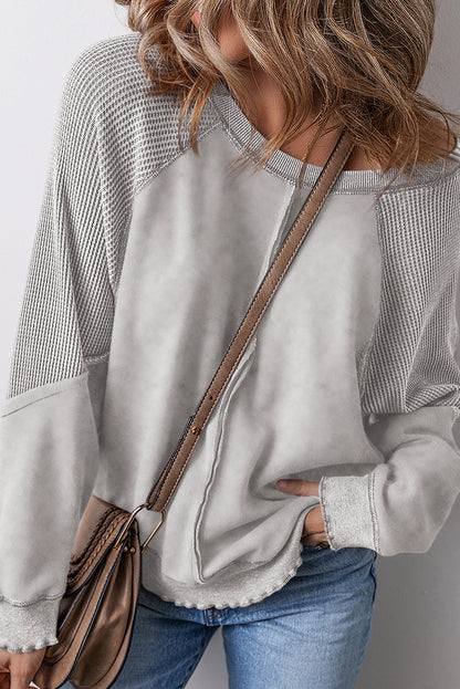 Threaded Pear Jolie Waffle Exposed Seam Raglan Sweatshirt