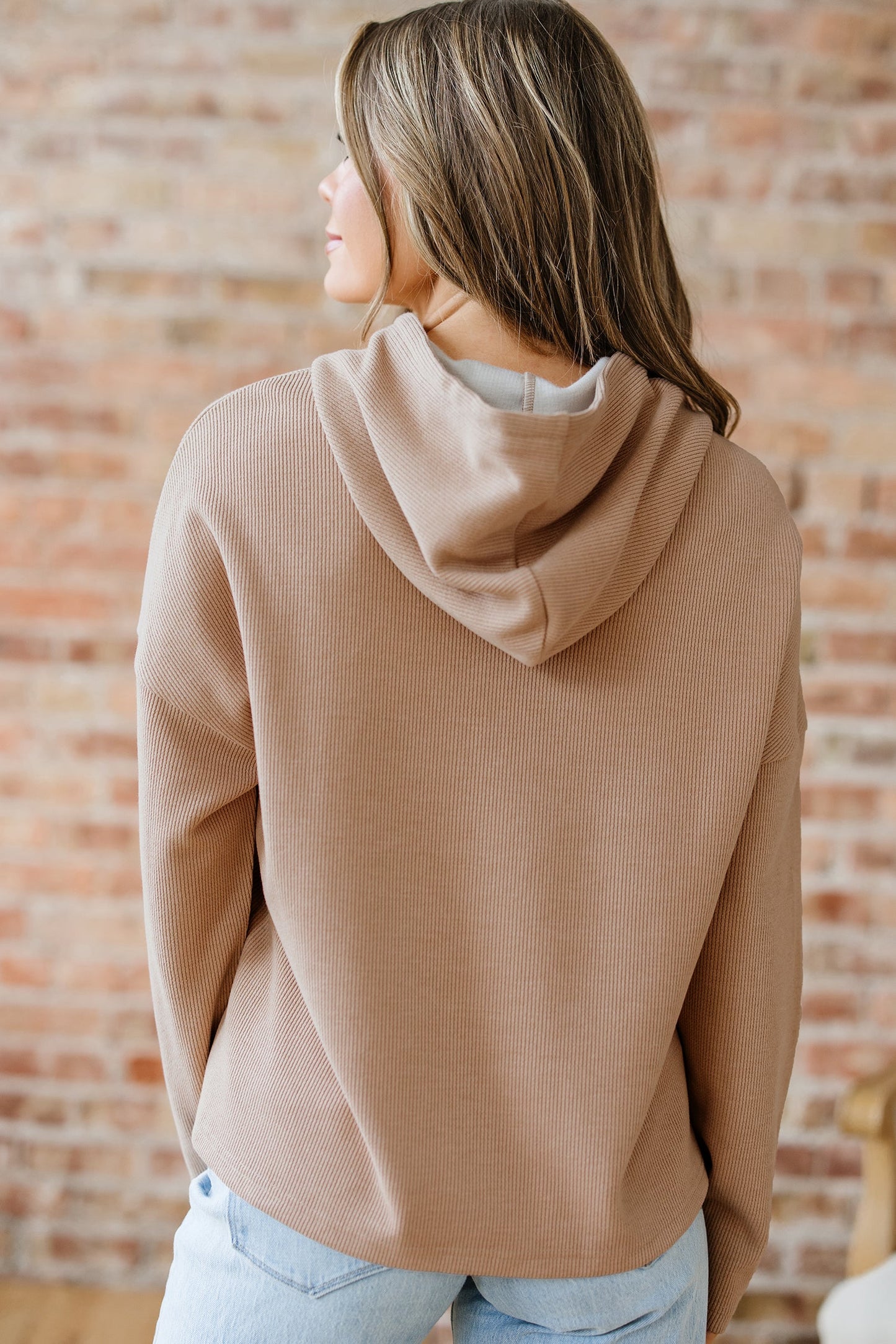 Threaded Pear Elodie Textured Drawstring Baggy Hoodie