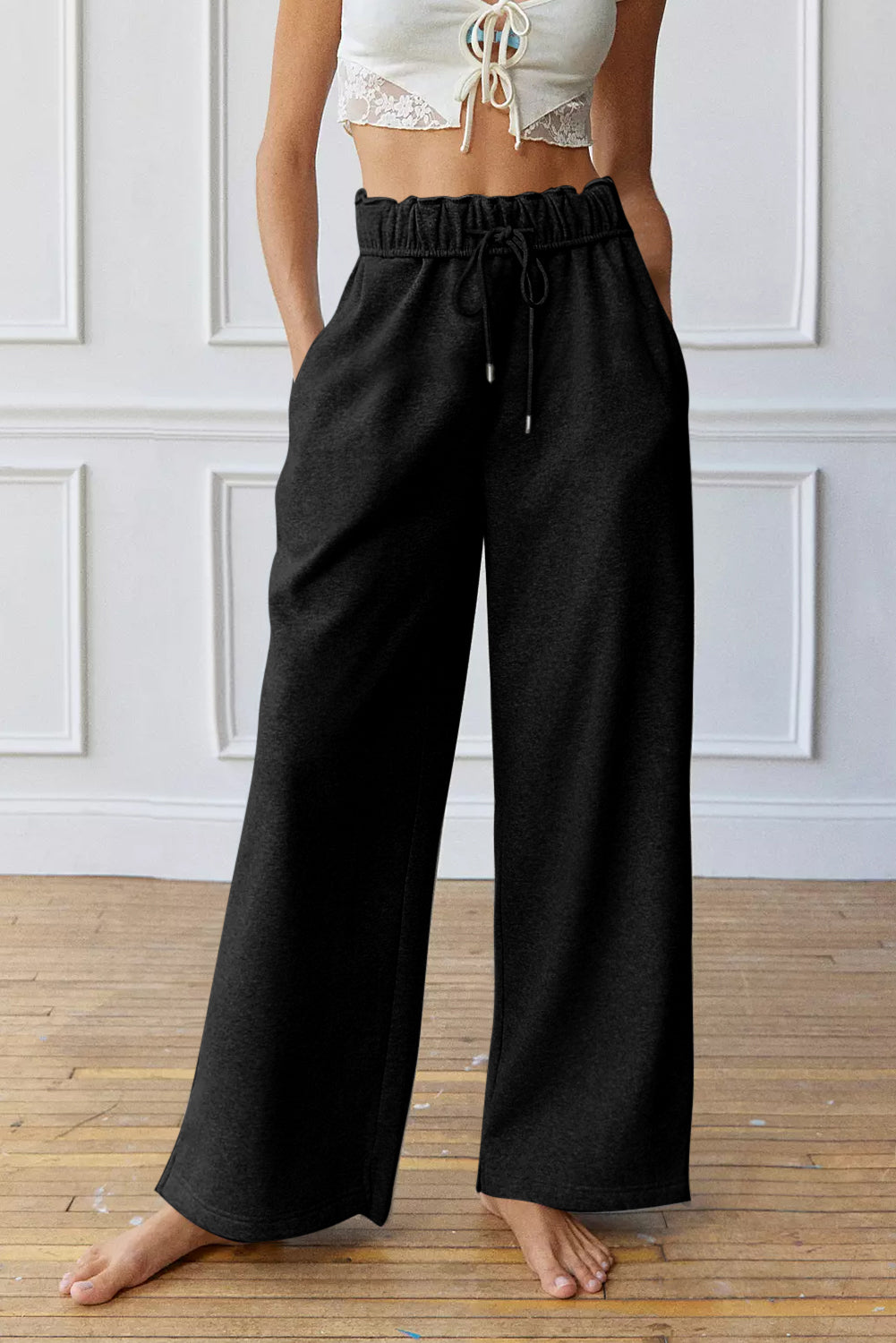Threaded Pear Greta Elastic High Waist Drawstring Sweatpants