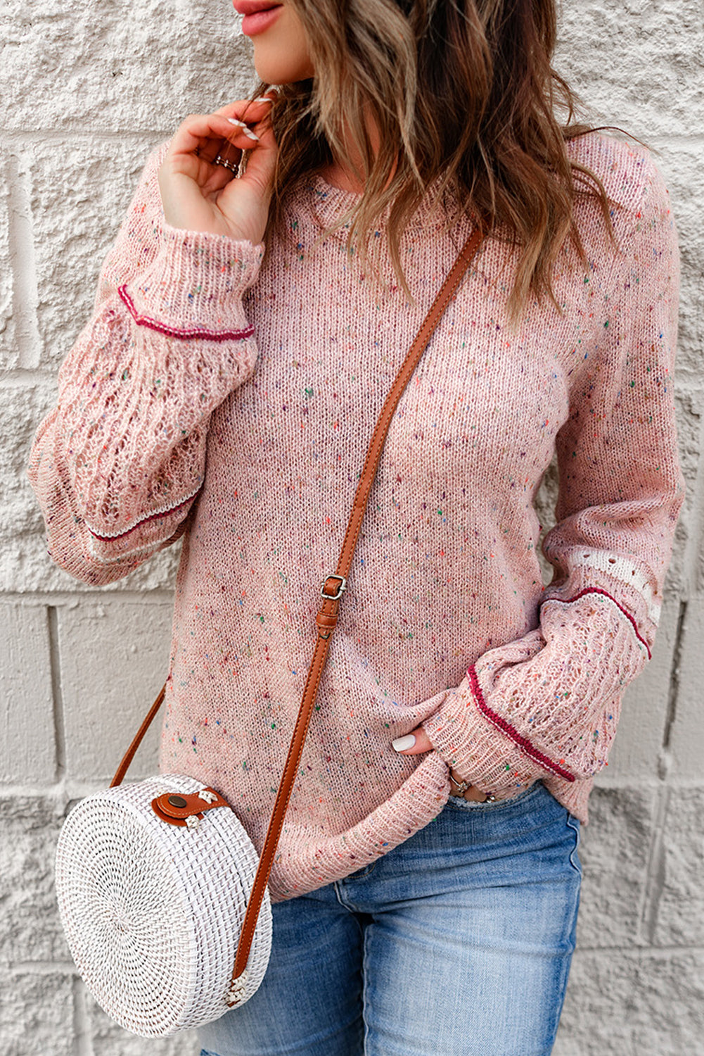 Threaded Pear Noelle Detail Patterned Sleeve Sweater