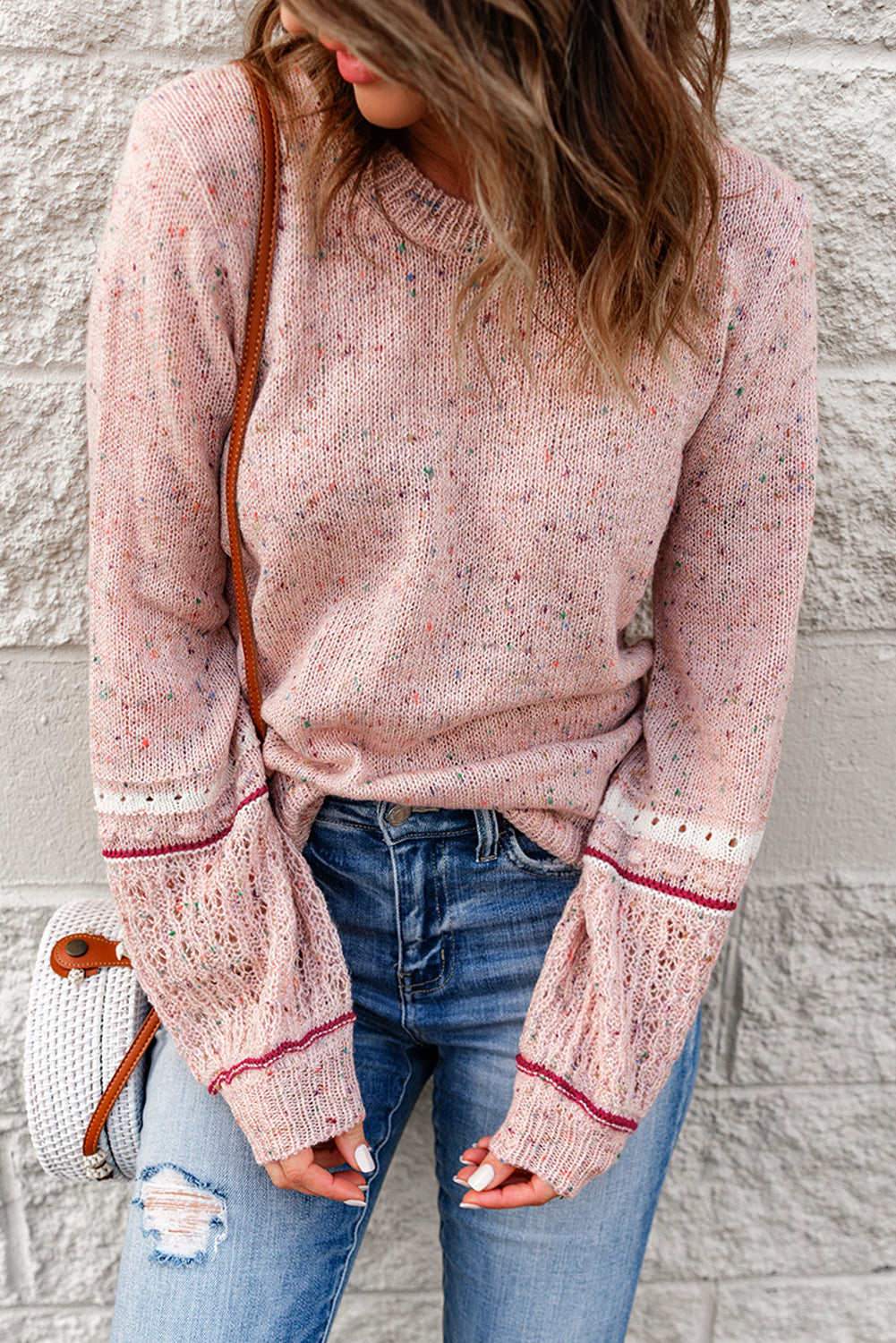 Threaded Pear Noelle Detail Patterned Sleeve Sweater