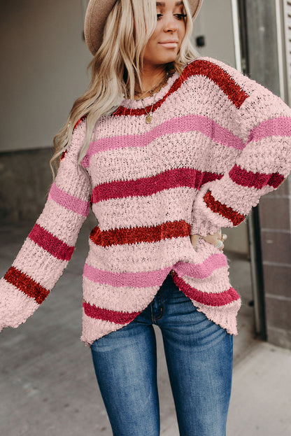 Cora Striped Popcorn Knit Sweater - Threaded Pear