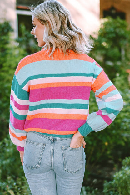 Threaded Pear Ivy Knit Drop Shoulder Puff Sleeve Sweater
