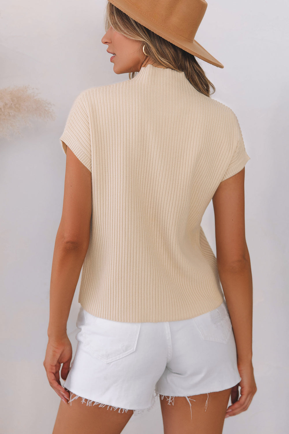 Threaded Pear Lindsey Patch Pocket Ribbed Knit Short Sleeve Sweater