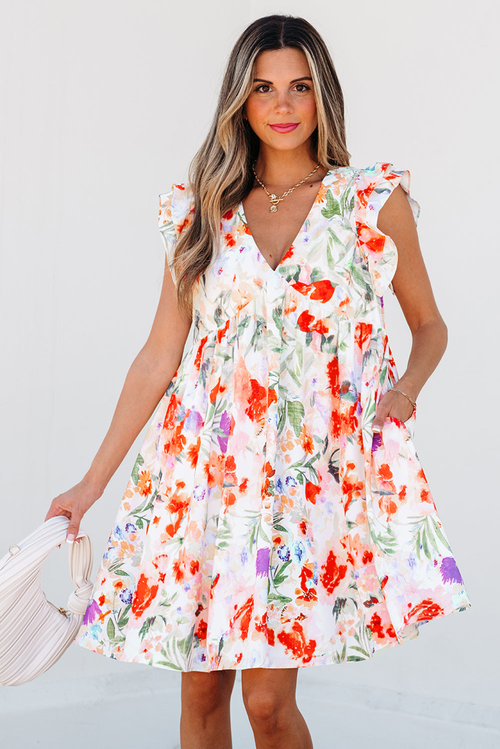 Threaded Pear Salem Floral Ruffle Sleeve Dress