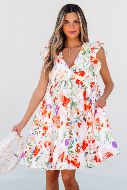 Threaded Pear Salem Floral Ruffle Sleeve Dress