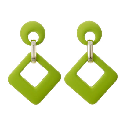 Light Green Enamel & Goldtone Open Rhombus Drop Earrings