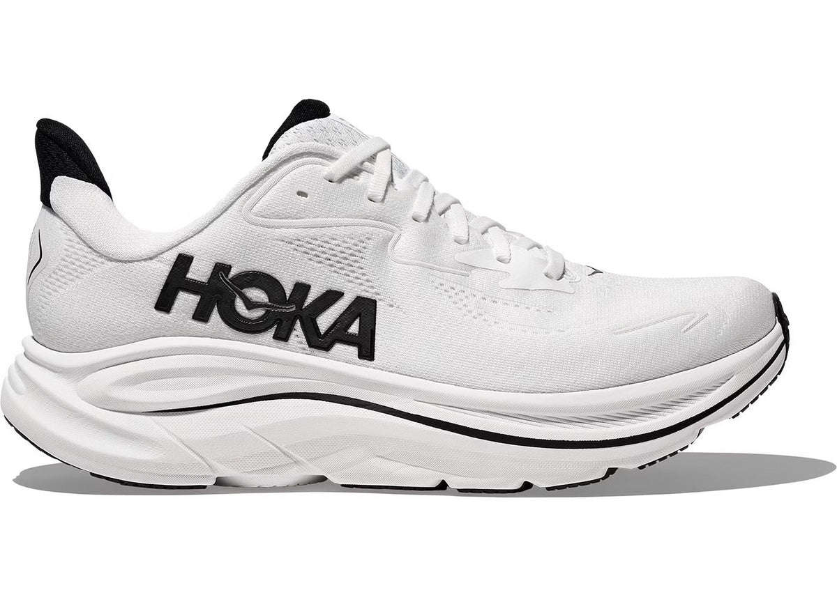HOKA Clifton 10 Men's Running Shoes — White/Black Knit Low-Top