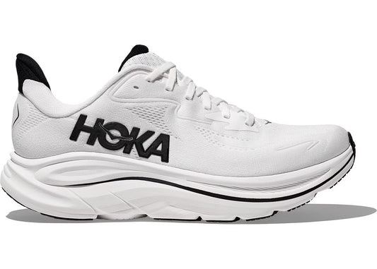 HOKA Clifton 10 Men's Running Shoes — White/Black Knit Low-Top