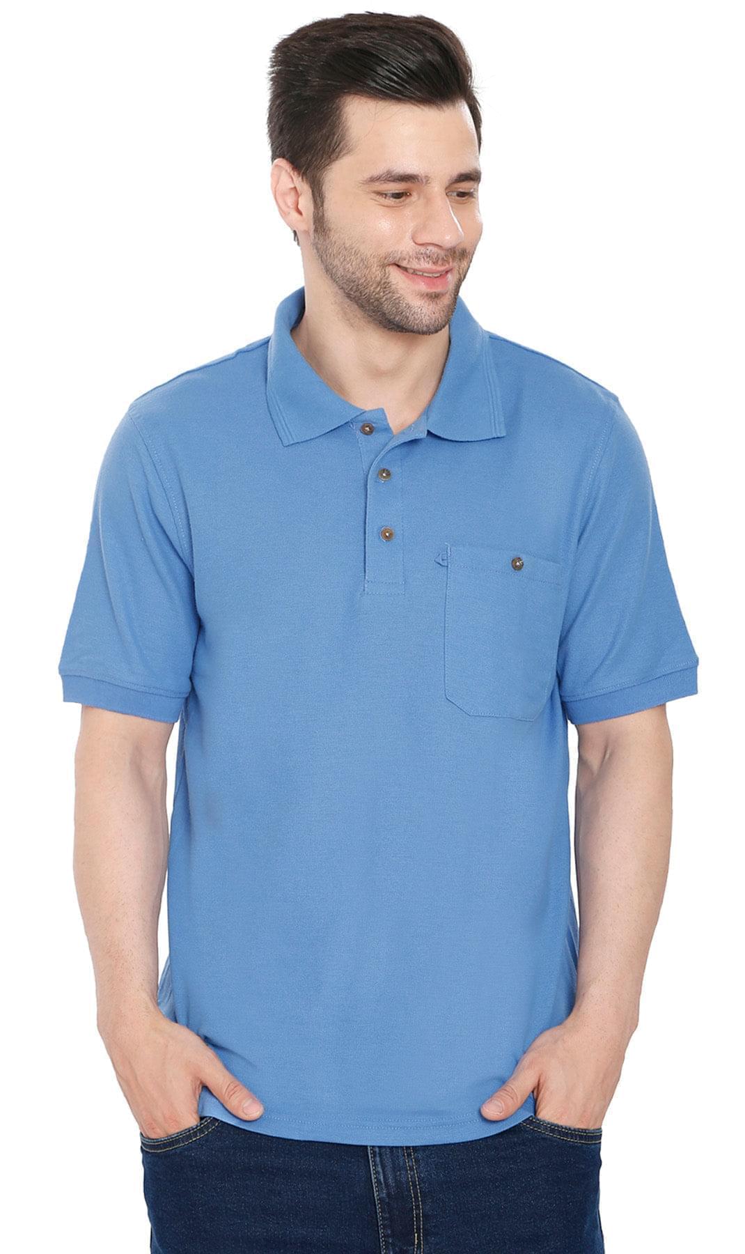 Mens Pique Knit Polo Aquamarine