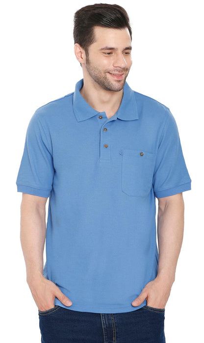 Mens Pique Knit Polo Aquamarine