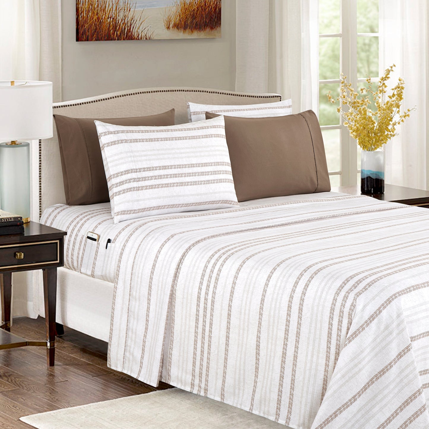 Mocassi 6-Piece Floral and Stripe Pattern Sheet Set - Soft as a Hotel Premium Quality Bedding