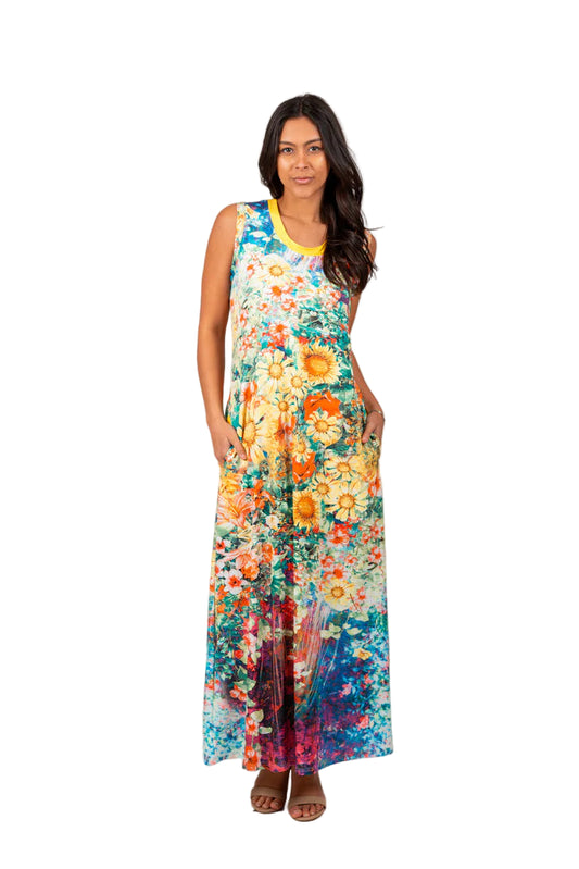 Blue & Coral Tropical Floral-