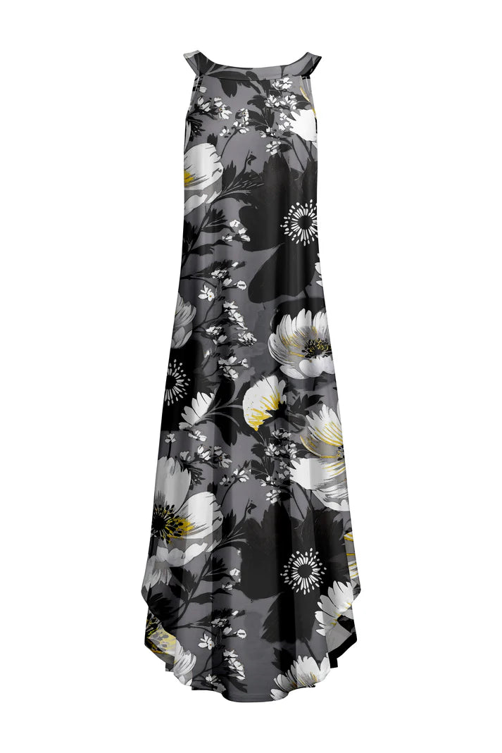 Lily by Firmiana Women's Sleeveless Fishtail Maxi Dress Black & White Floral Mix Black & White Floral Mix / L Lily by Firmiana Women's Sleeveless Fishtail Maxi Dress Black & White Floral Mix Black & White Floral Mix / L