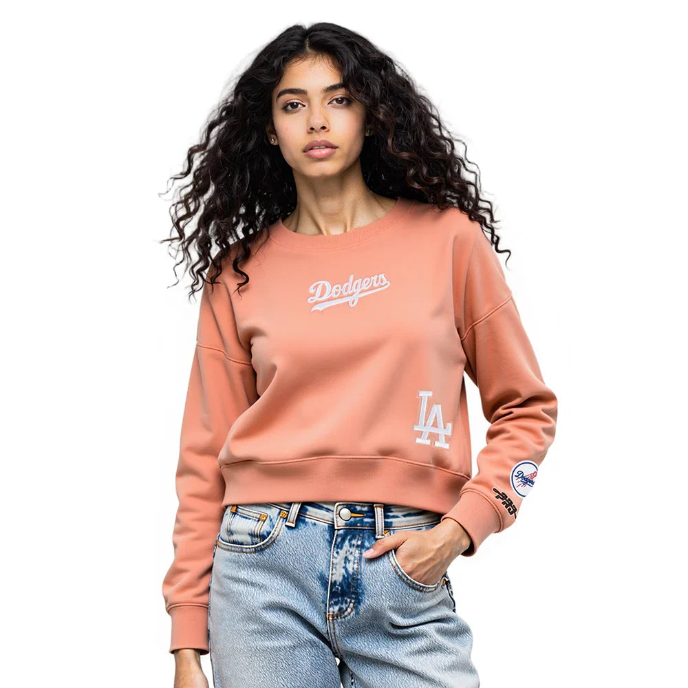 Pro Standard Womens LA Dodgers Cropped Wingspan Crewneck - Guava