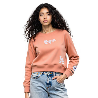 Pro Standard Womens LA Dodgers Cropped Wingspan Crewneck - Guava