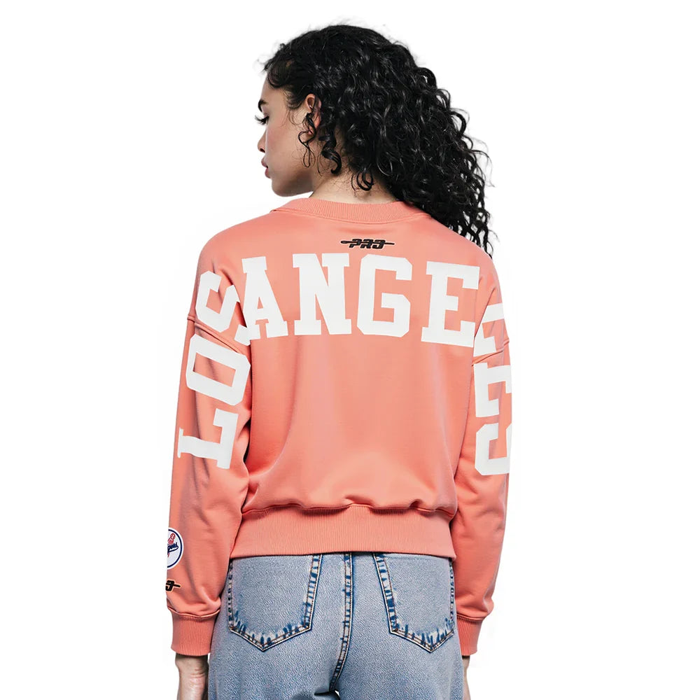 Pro Standard Womens LA Dodgers Cropped Wingspan Crewneck - Guava