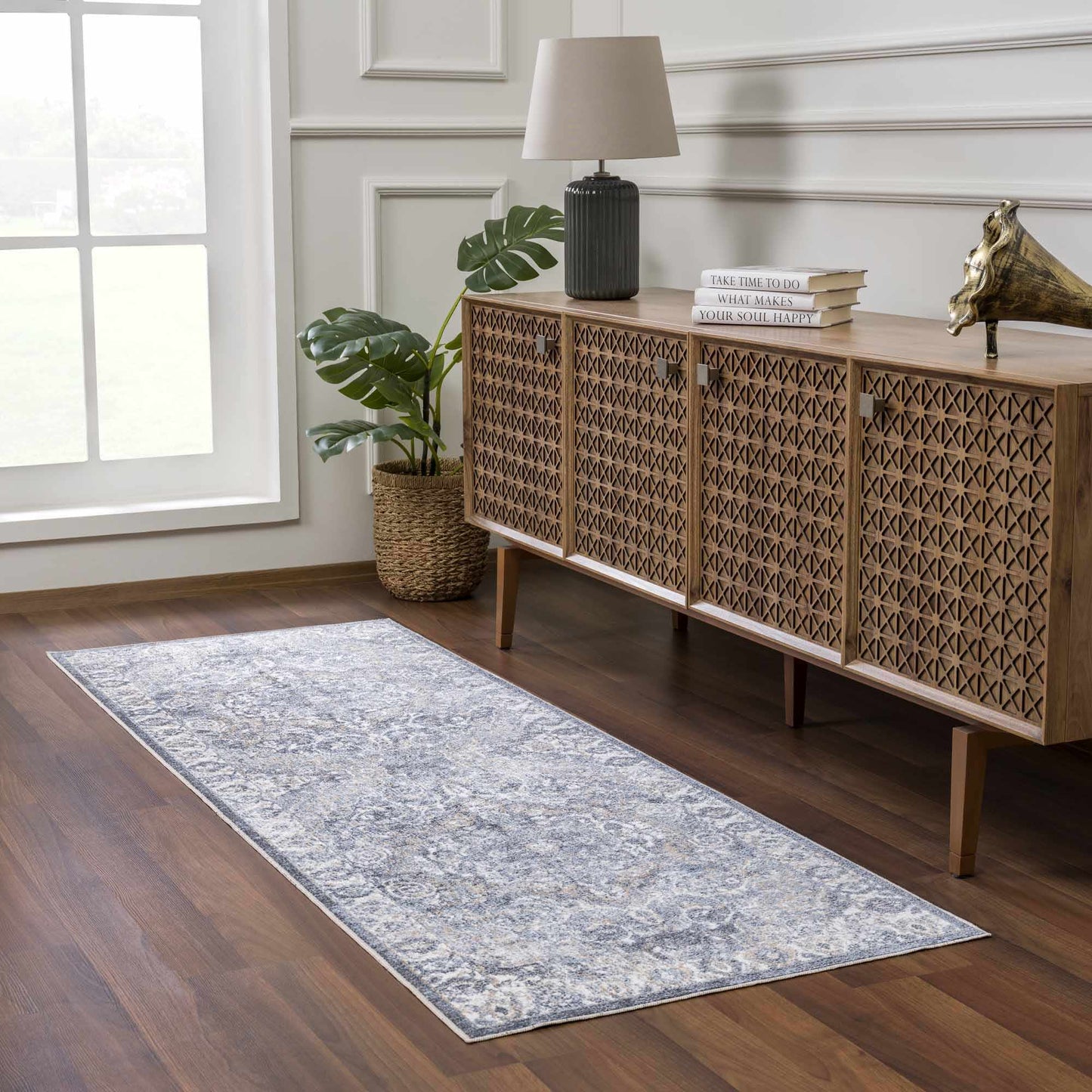Aurum Blue Washable Area Rug - Clearance