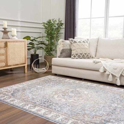 Aurum Blue & Beige Washable Area Rug - Clearance
