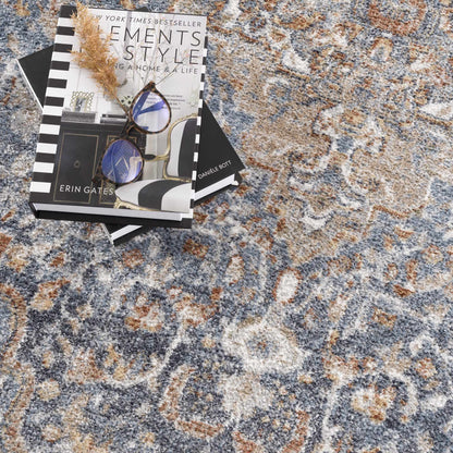 Aurum Blue & Beige Washable Area Rug - Clearance