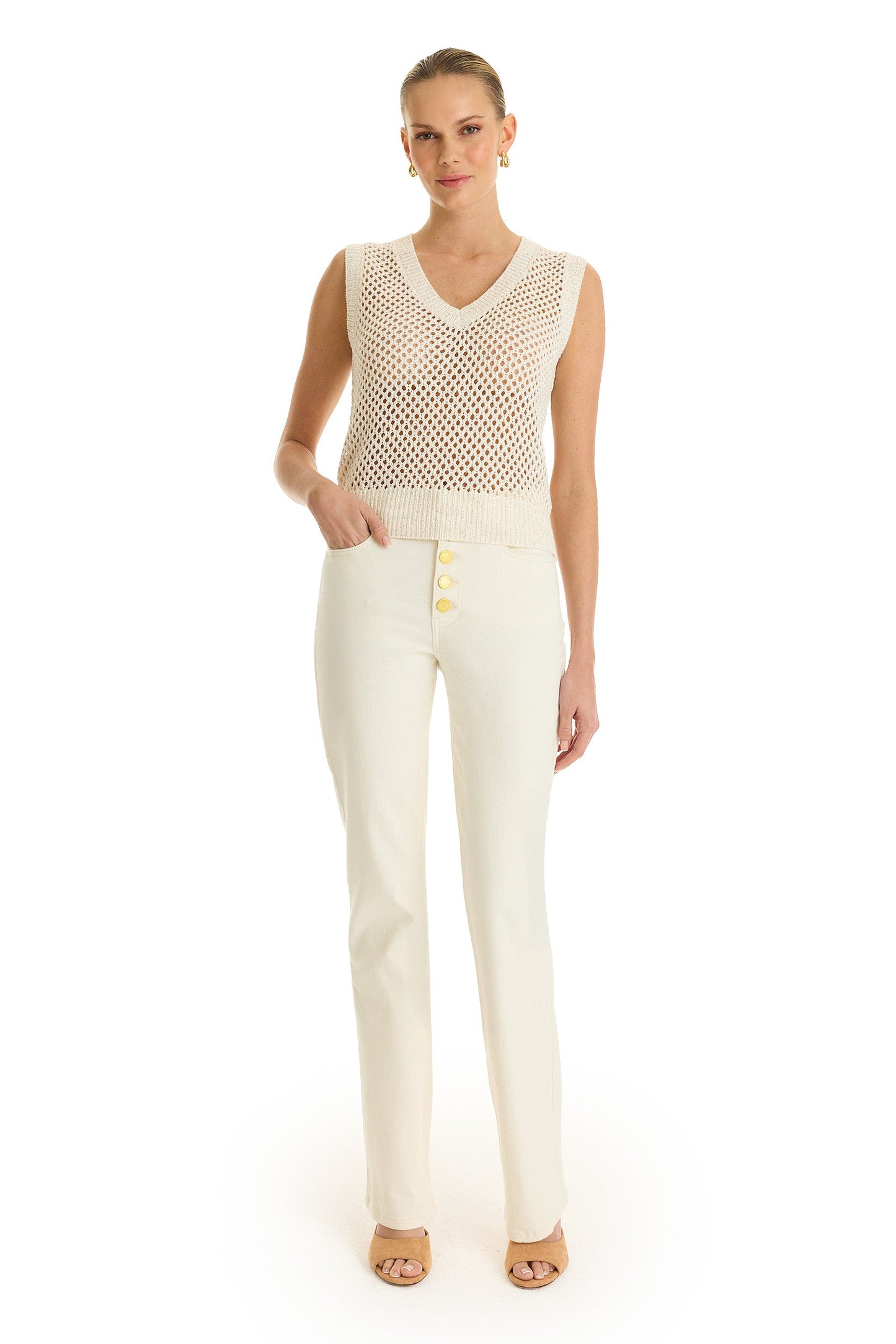 Addison Sequin Crochet Top - Pearl